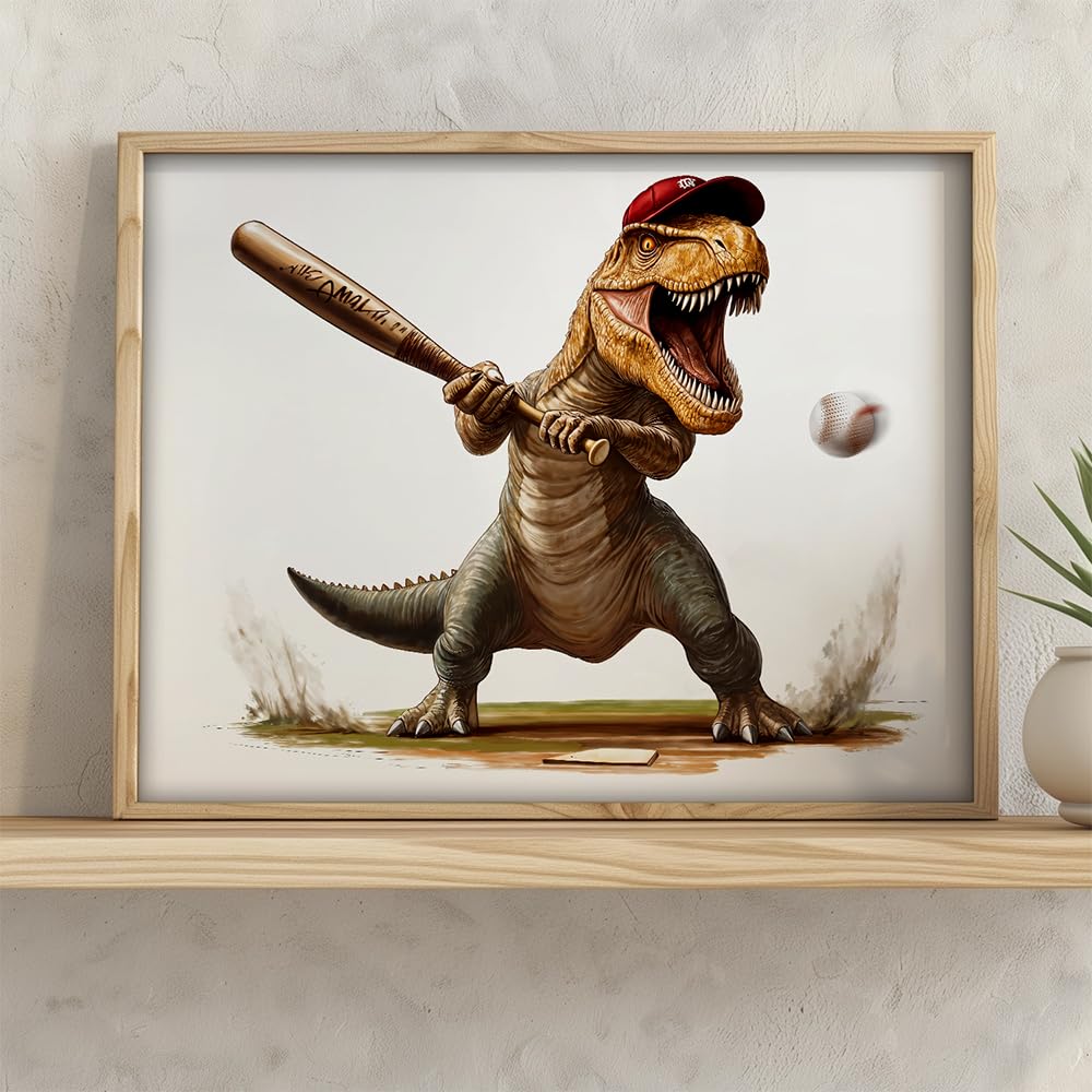 Amazon.com: T-Rex Playing Baseball 11x14 Framed Poster - Funny
